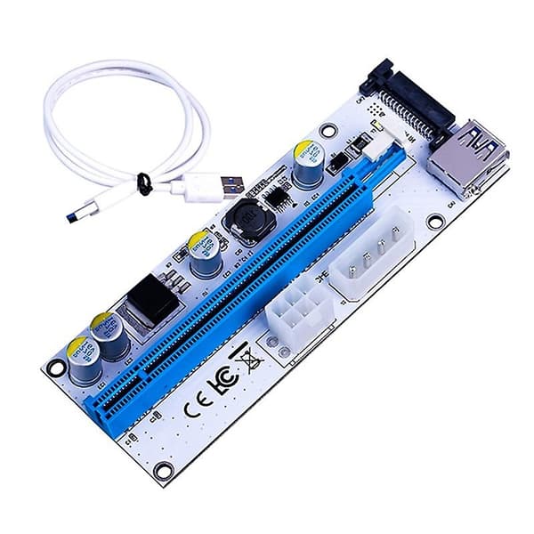 PCI-E PCI Express Riser-kort 1x til 16x USB 3.0 datakabeladapter SATA til 4-pins IDE Molex 6-pins for Bitcoin-utvinning B