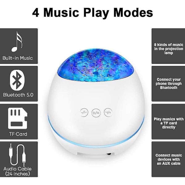 Nattlys for barn, stjernehimmelprojektor med Bluetooth-høyttaler, nattbordslampe LED-lys