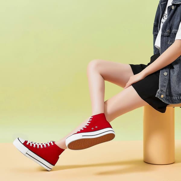 Platform High Top Canvas Sko til kvinder Behagelige Platform Hi Top Canvas Mode Sneakers til kvinder Søde Mid Calf Canvas red EU41