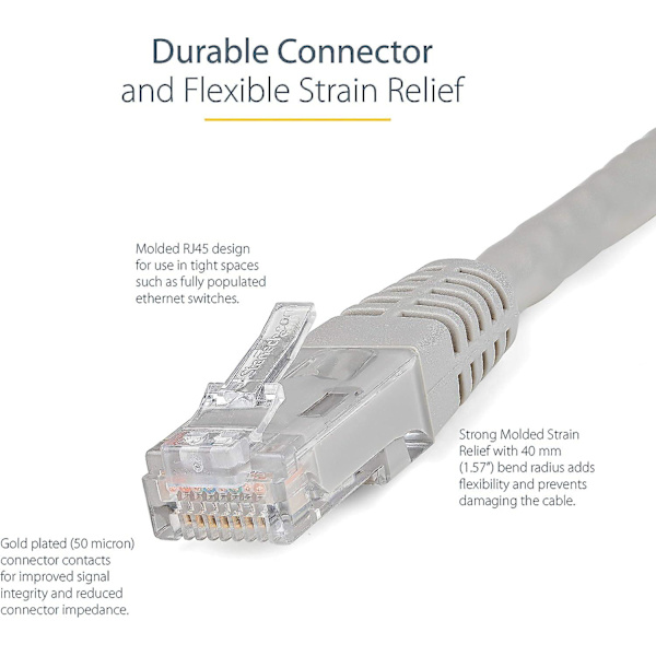 Cat6 Ethernet-kabel - 50 fot - Grå - Patchkabel - Formet Cat6-kabel - Lang nettverkskabel - Ethernet-ledning - Cat 6-kabel - 50 fot (c6