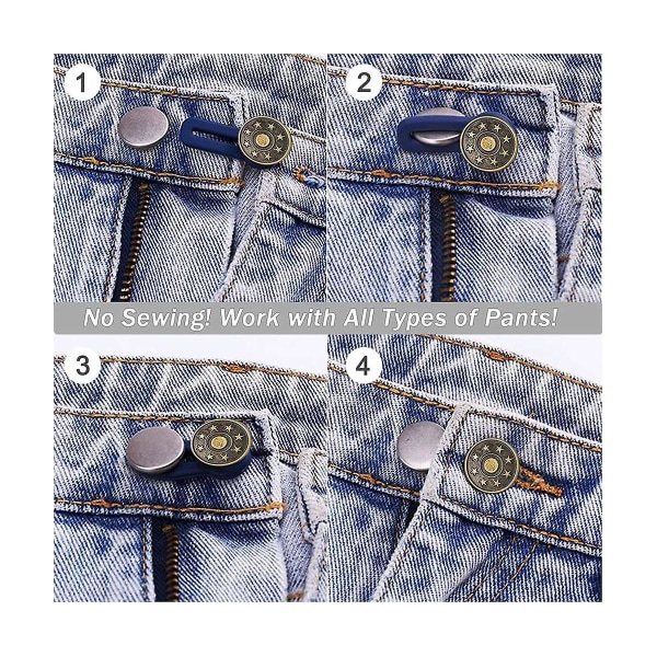 Knappförlängare för Jeans, 6 Storlekar Byxknapp Midjeviddare, Flexibel Justerbar Elastisk