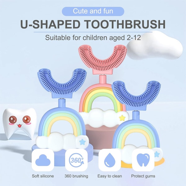 Kids U -muotoinen hammasharja Erittäin pehmeä kaksoispehmeä silikoniharjaspää, BPA-vapaa elintarvikelaatuinen hammasharja, 360° suun hampaiden monipuolinen puhdistus D