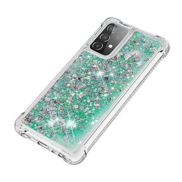Samsung Galaxy A52 5g/4g deksel glitter væske gjennomsiktig glitrende skinnende bling krystallklar flytende kvikksand deksel tpu silikon - grønn