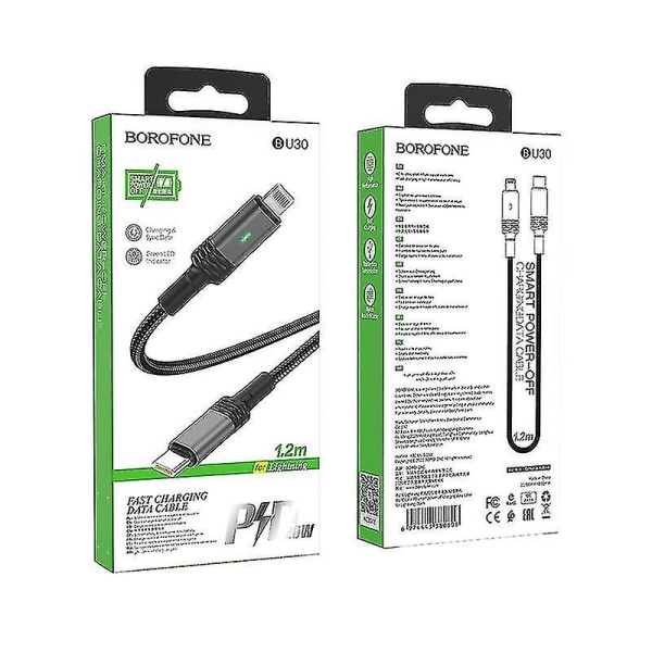Borofone Bu30 Lynk & Co Pd Älykäs virrankatkaisu Datakaapeli sopii Applelle Nylon punottu Pikalataus Datakaapeli