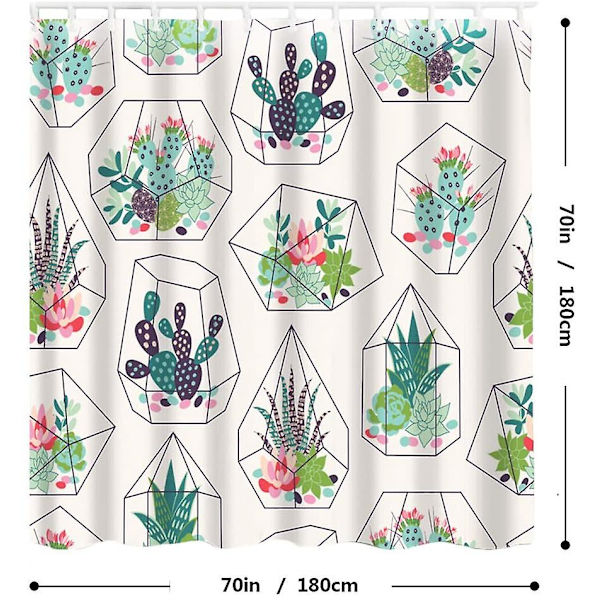 Bruseforhæng Badeværelse, Bruseforhæng - 180 X 180 Cm - Anti-skimmel Og Vandafvisende Med 12 Bruseforhængsringe - 3d Digital Print, Grøn plante Wit