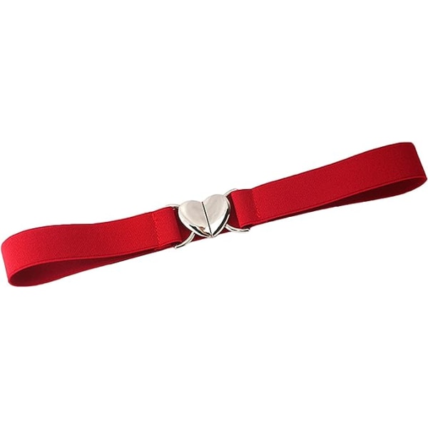 Elastisk Stretch Belte Jente Uniform Belte med Hjertespenne for Jeans Bukser Kjole, rød