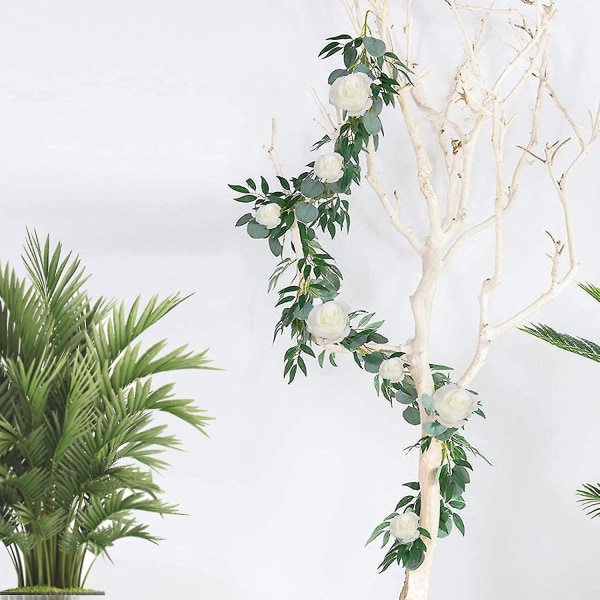 2 förpackningar konstgjord eukalyptusgirland med pilrankor kvistar blad sidenvit , vin eukalyptus S