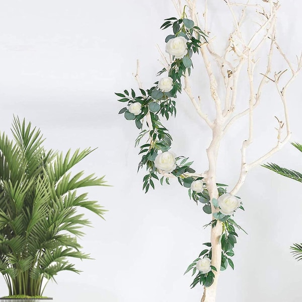 2 Pakker Kunstig Eucalyptus Girland Med Pil Vine Grene Blade Silke Hvid, Vine Eucalyptus S