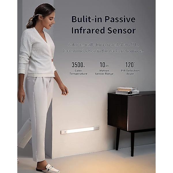 Led Skabslys, 48led Batteridrevet Lys Bevægelsessensor Lys Genopladelig Under Skab Belysning Natlys Til Skab, Skab, Køkken, Garderobe