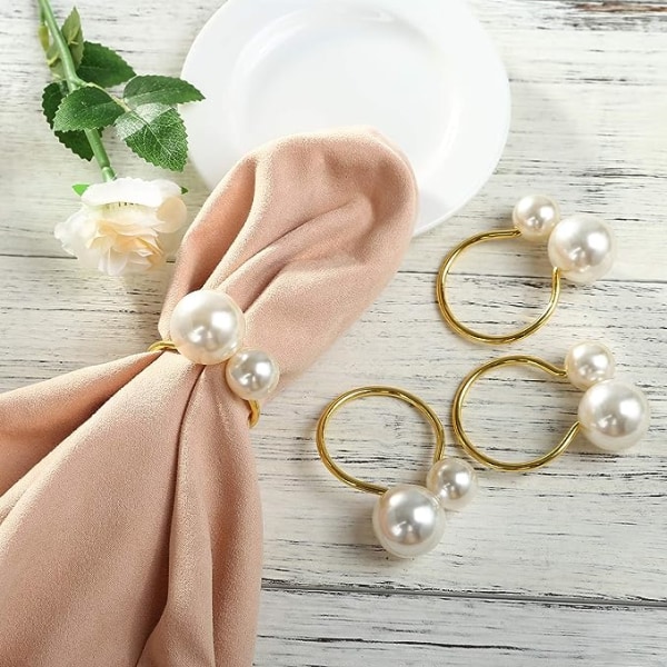 Pearl lautasliinasormukset 6 set , kultaiset lautasliinasormukset juhlapöydän sisustukseen tai casual