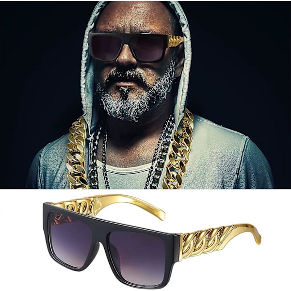 Hip Hop -asusetti miehille, Rapper-tarvikkeet Hippie-asusetti Kultaketju Dollar-merkki kaulakoru sormus ja mustat kultaiset aurinkolasit asu Disco-asu