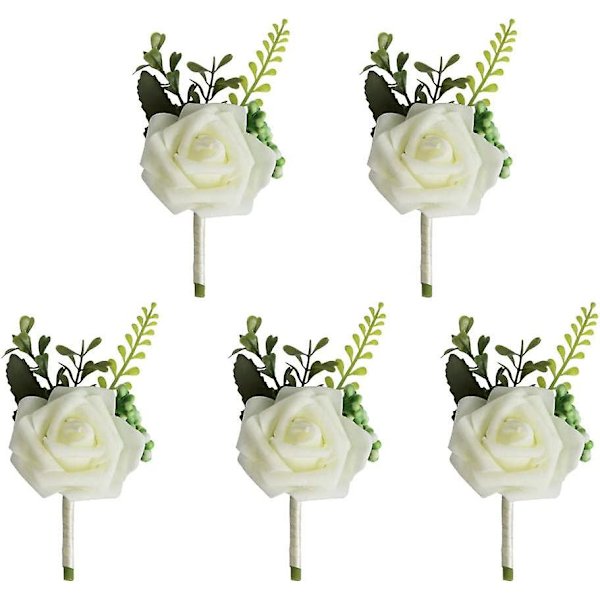 2023 - 5-pakke Håndleddscorsagearmbånd, Bryllupscorsager, Strandfest Ball Brudepike Håndblomster, Hvit