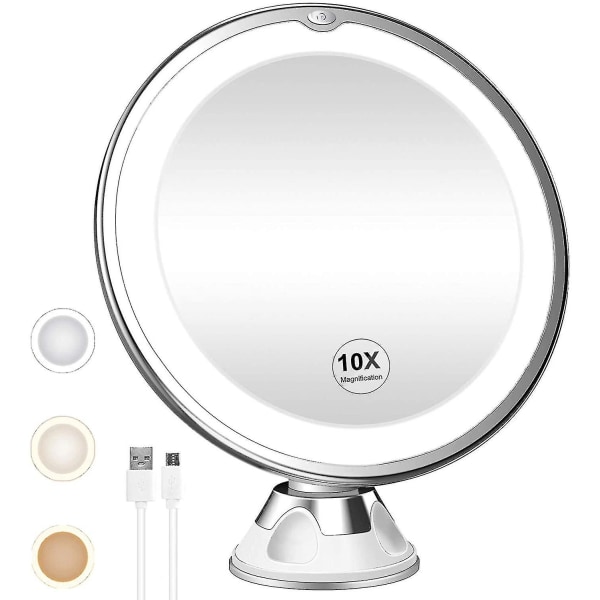 10x forstørrelseslys makeup-spejl - genopladeligt - 3 farvetilstande