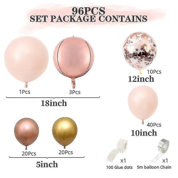 96x Macaron Peach Rose Gold Balloon Arch Kit Garland Baby Shower Party Dekor