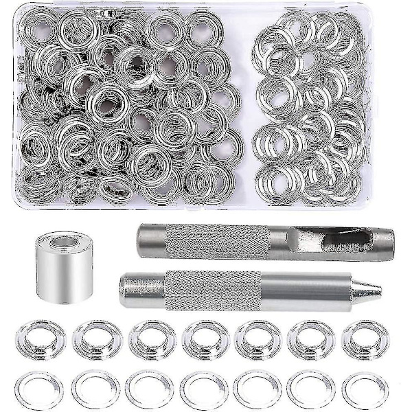 Grommet-silmukka-setti, 100 kpl silmukoita 10 mm, Pressu- ja telttakangas-korjaussetti, 3 kpl silmukka-työkaluilla