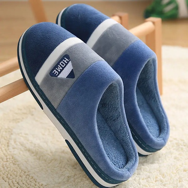 Vinter Varma Plyschtofflor Herr Dam Hem Casual Flurry Platta Flip Flops Bekväma Halkfria Inomhus Sovrumsskor Storlek 48 49 Navy 46-47