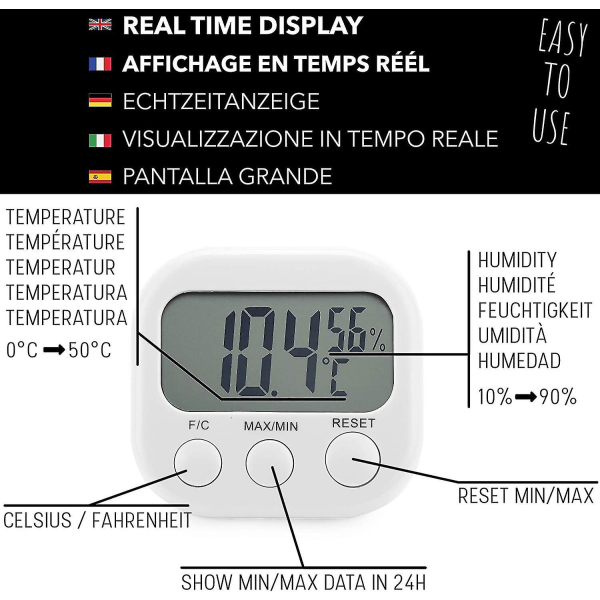 Innendørs termometer Hygrometer - Høy nøyaktighet - Digital temperatur- og fuktighetsmåler
