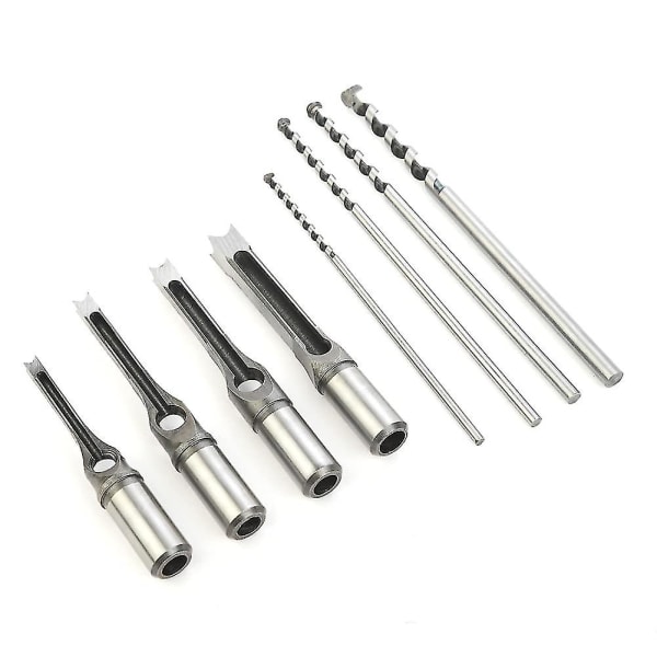 Firkant hullbor, 4 stk trebearbeiding tappbor firkantbor, spiralborsett tappborpresse, treskruesett romhullbor (6,4 mm / 8