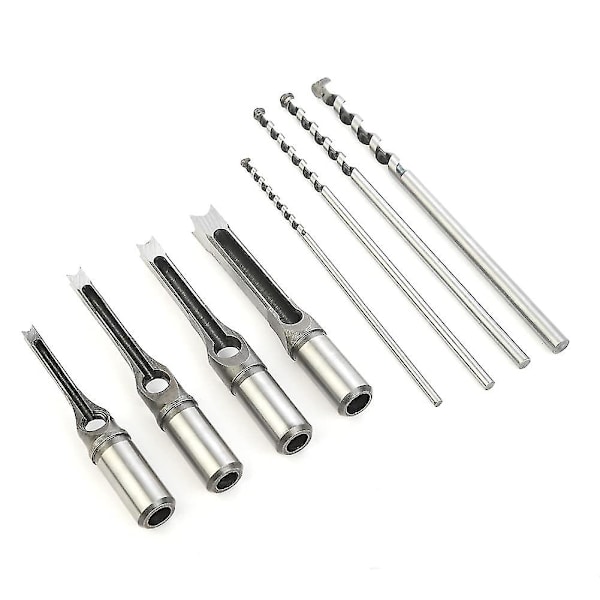 Fyrkantiga hålborr, 4 st träbearbetning mejsel fyrkantiga borr, spiralborr set mejselpress, träborr set mellanhålborr (6,4 mm / 8