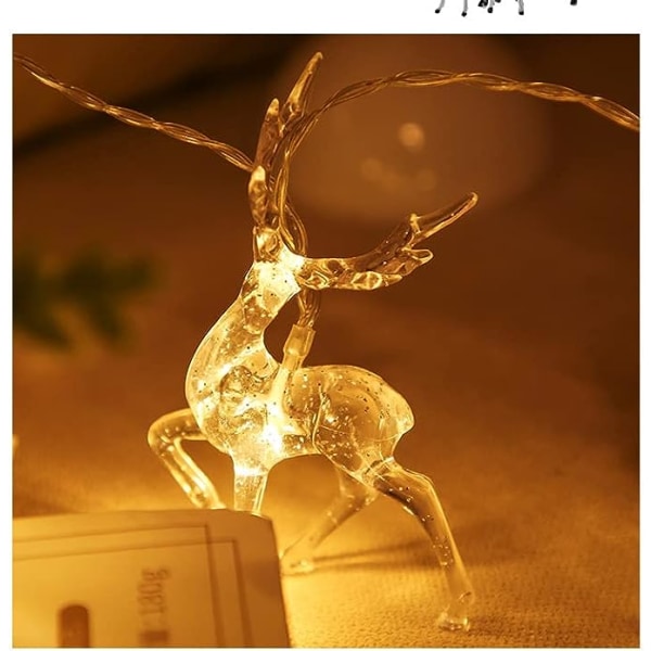Julelys Rensdyrslyngelys,10 fod 20 LED elgstrenglys Batteridrevet indendørs og udendørs julepynt,ferielys til
