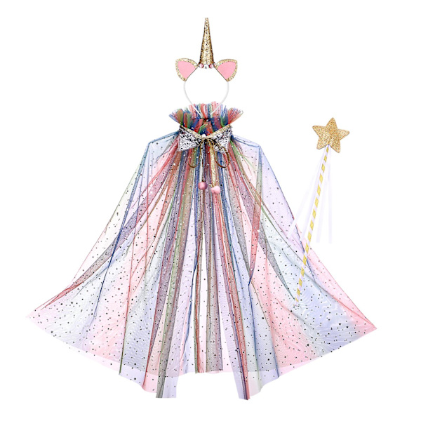 Soimiss Sateenkaariviitta Yksisarvisen Pääpanta Keijukappale Setti Värikäs Ainutlaatuinen Viitta & Hiukset & Keijukappale Asusteet Cosplay-Tanssijuhliin Promiin (c