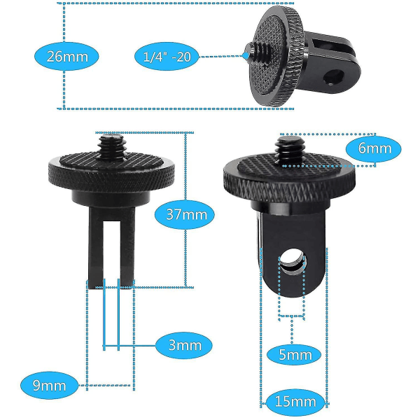 Stativadapter Kameramonteringstilbehør Aluminiumadapter Montering af kameraer til Gopro-montering og andre actionkameraer (2 stk., sort)