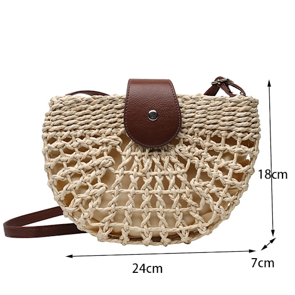 Yogodlns - Halvmåneformet halmveske for kvinner, håndlaget rottingveske, strandveske Beige-1 24x7x18cm