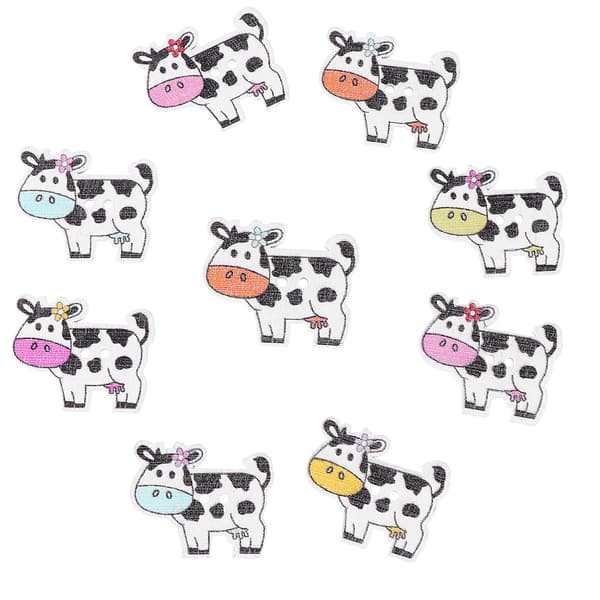 100 stk. Træ Cartoon Ko-formede Knapper To Huller Knapper Diy Material Knapper