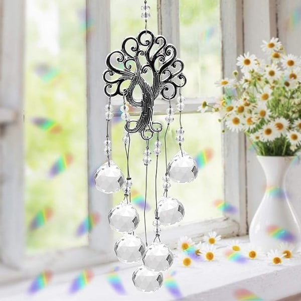 Klart glas Krystalkugle Prismer Suncatcher Livets træ Vindueshængende ornament Rainbow Maker hængende ornament Krystalhavevedhæng til hjemmehave