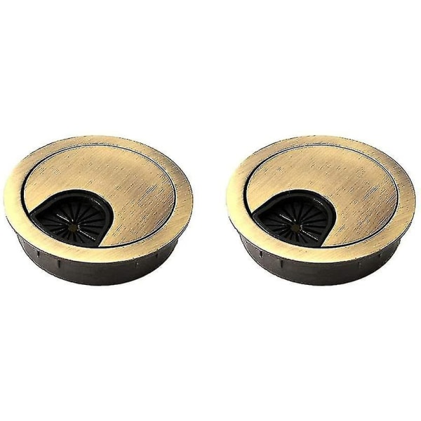 2 stykker kabelpas 60 Mm | Kabelhulsdæksel til skriveborde, skriveborde og bordplader | Materiale: Zinklegering (bronze)