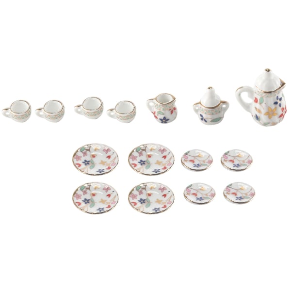 15 styks miniaturestel porcelæn testel bordservice kop tallerken Farverigt blomsterprint