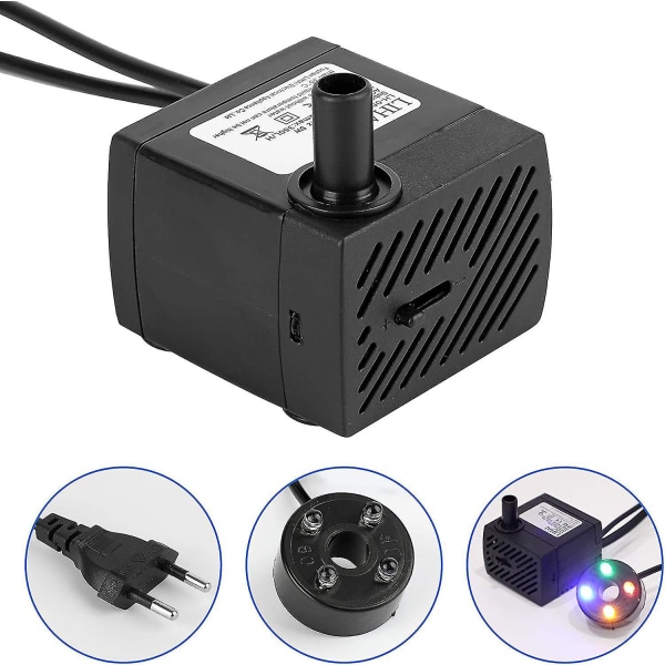 5w Mini Aquarium Vandpumpe, Aquarium Dykpumpe, Med 4 farverige LED-lys, Mini