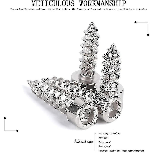 100 stk. M4 304 Hex Hoved Selvskærende Skruer - Hexagon Hulhoved Kapselskruer Hex Hoved Skruer Rustfrit Stål Hardware Fastgørelseselementer