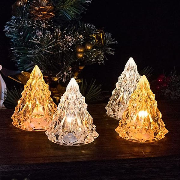 [3-pakning] Nattlys Krystall Mini Juletrelys Flammeløst LED (Grønt Lys)