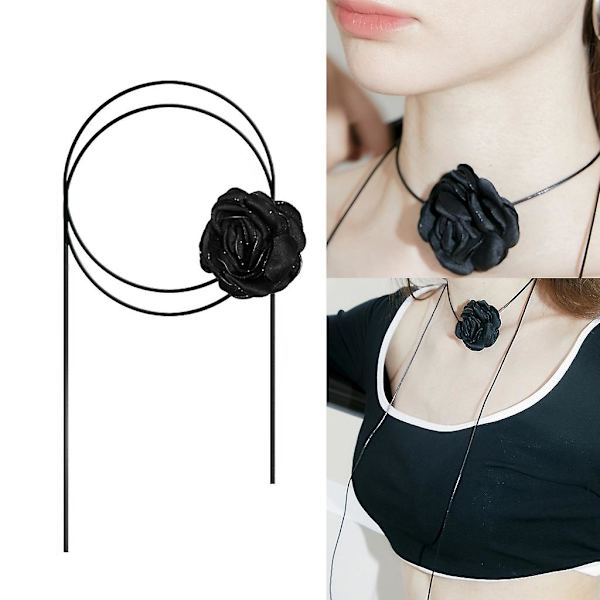Svart Rose Choker Blomster Choker Halskje Goth Choker Blomster Krage Rose Hattbånd