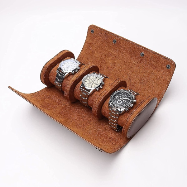 3 spor Klokkeboks Retro Pu Leather Watch Roll Travel Case Elastisk Klokke Organizer Holder Smykker Oppbevaringsboks For Klokketilbehør Brun