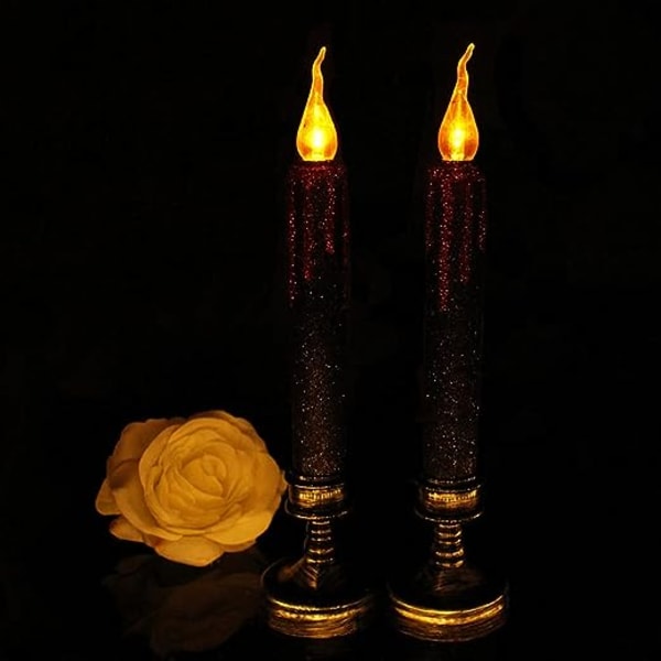 2 stk Halloween stearinlys uten flamme, flimrende LED-lys, søylelys, varmt lys, batteridrevne vokslys, votivlys til fest uten B