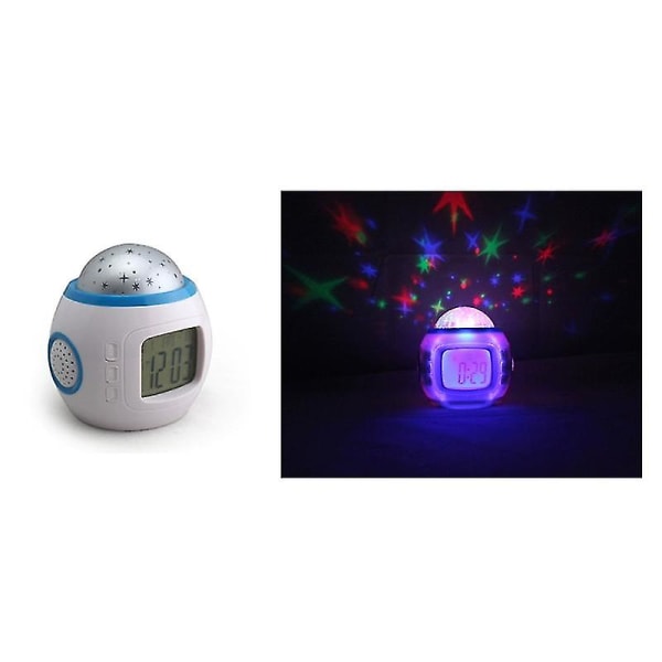 Music Starry Sky Projection Alarm Clock, Star And Moon Perpetual Calendar Clock, Colorful Alarm Clock, Blue Screen Projection Lamp