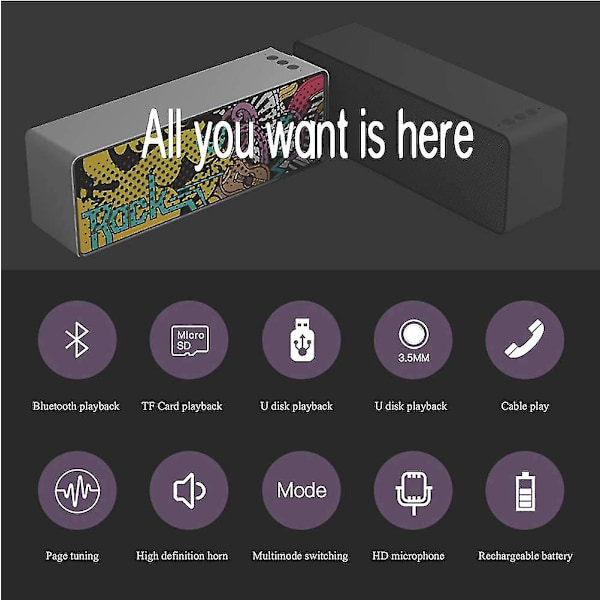 Bluetooth V5.0 -kaiutin Langaton Kannettava Pieni Kaiutin, 10w Super Iso Stereo Stereo Rock