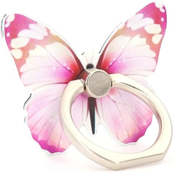 Butterfly Mobiltelefon Ring Holder Finger Ring Grip Stativ 360° Rotasjon 180° Flip Universal Kickstand Kompatibel med alle smarttelefoner (rosa)
