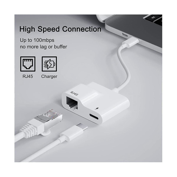 USB-C - Ethernet-sovitin, USB Type-C - RJ45 Gigabit Ethernet LAN -sovitin 60 W:n laturilla, sopii /p