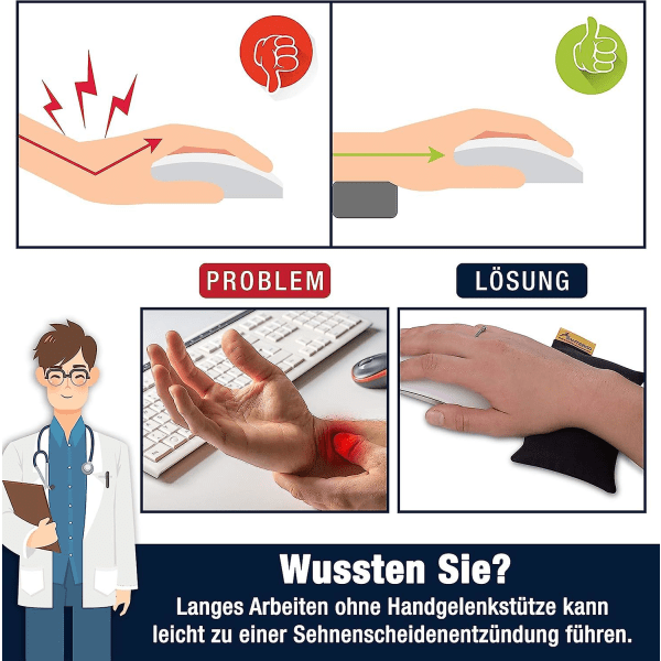 Musemåtte håndledsstøtte - Ergonomisk håndledsstøtte lavet af økologisk hirseavner, anti-senebetændelsesproblem til computermus, lindrer håndledssmerter