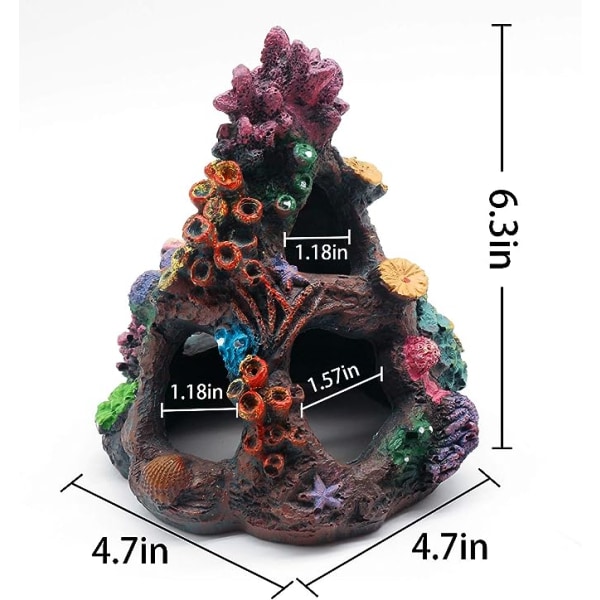Korallrev Akvarium Dekorasjon - Resin Fisk Tank Fjellhule Ornamenter Betta Fisk Sover Hvilehus Gjemme Lek Avl