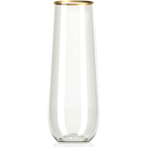 30 champagneflöjter utan stam av plast - Okrossbara engångsglas på 9 Oz, med guldkant | Återanvändbar, klar, snygg och splittrad Champagne G