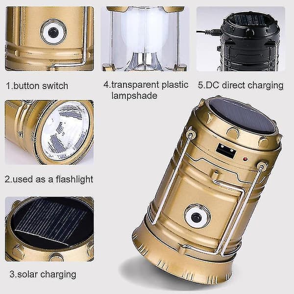 Multifunktionel Udendørs Campinglys Genopladelig Bærbar Solcelle Campinglampe