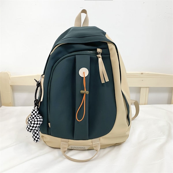 Uusi trendi suuri kapasiteetti korkeakouluopiskelijan reppu naispuolinen keskikoulun opiskelijan reppu Dark Green + Twist Knot Pendant
