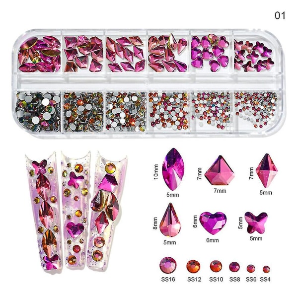 12 gird/box Mixed Shape Nail Rhinestone 3d Ab/guld Hotfix Flatback Crystal Diamond Gem Diy Glitter Stone Nail Art Decoration Bp#4