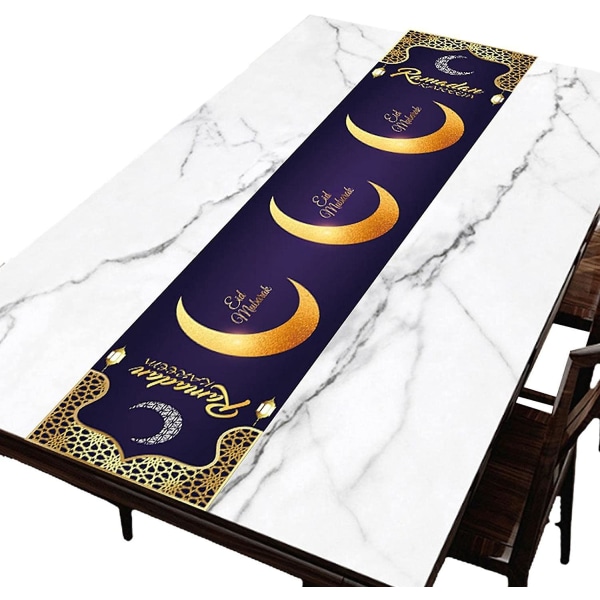 Mån Bordsduk - Guld Lila Eid Al-fitr Bordsdekorationer | 71\"x14\" Bohemisk Stil Matsal Kök Rektangulär Bordsduk,
