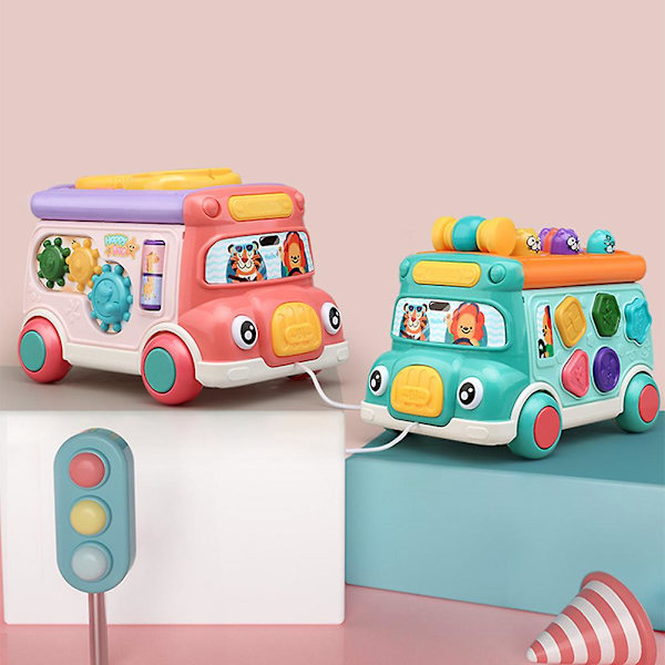 Baby Musik Buss Leksaker Baby Musical Busy Learning Toy Elektronisk Bil Med Ljus Ljud Tidig Utbildning Leksak Födelsedagspresenter För Barn Pojke Pink