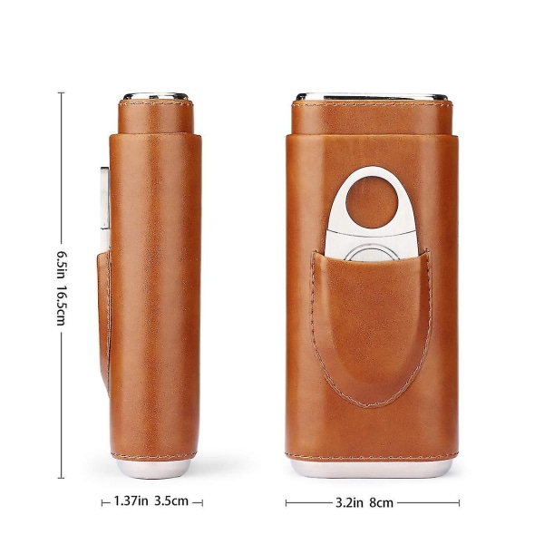 Premium cigar humidor etui lavet af læder - læder etui til 3 cigarer | Inkluderer cigarkutter | Indvendig finish af cedertræ